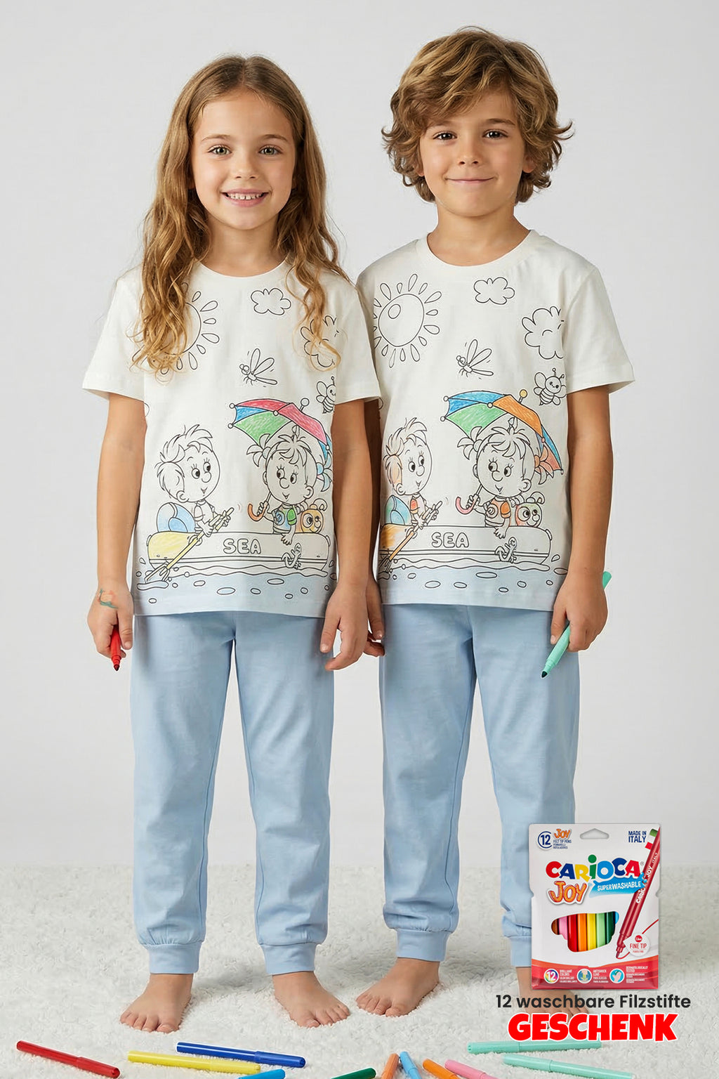 Zuzunga Ausmal-Pyjama Set Kinder – Waschbar & Bemalbar