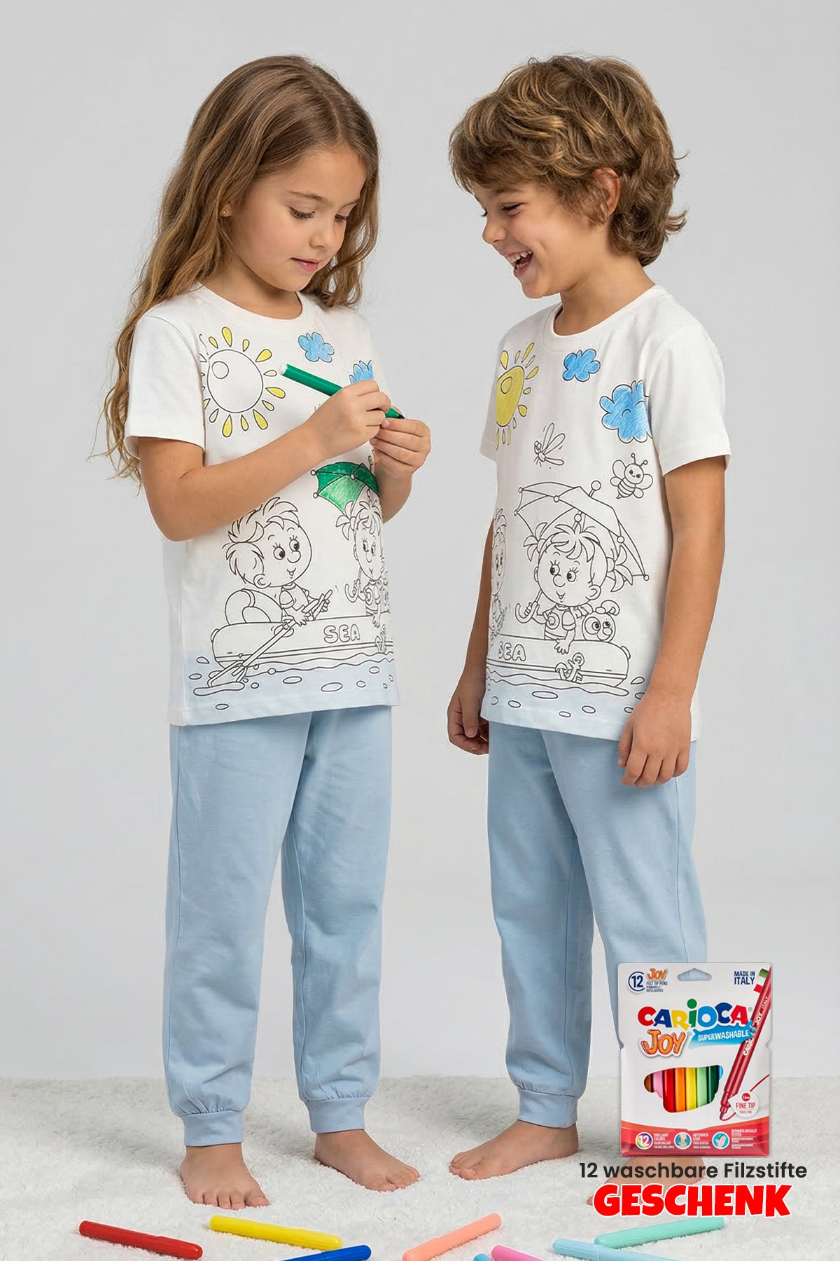 Zuzunga Ausmal-Pyjama Set Kinder – Waschbar & Bemalbar