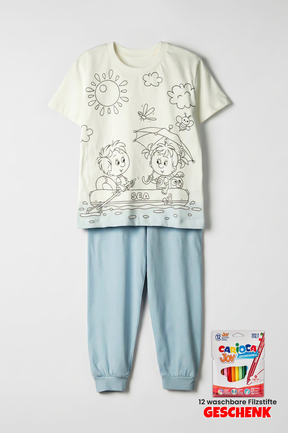 Zuzunga Ausmal-Pyjama Set Kinder – Waschbar & Bemalbar