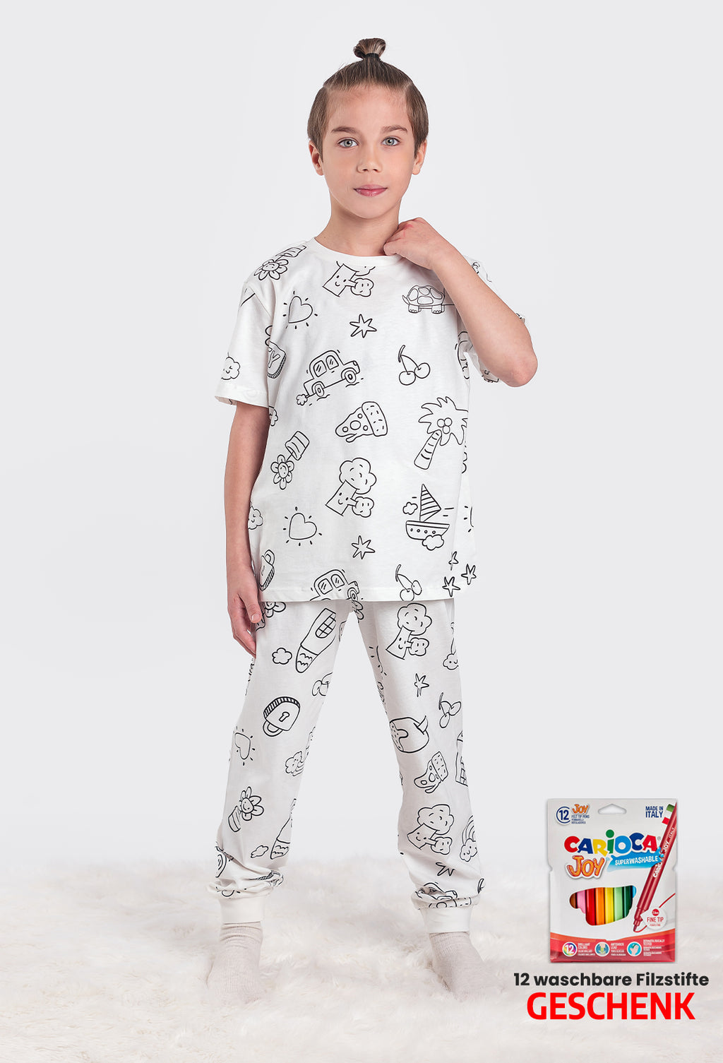 ZUZUNGA Kinderpyjama zum Ausmalen – Kurzarm - 100% reine Baumwolle