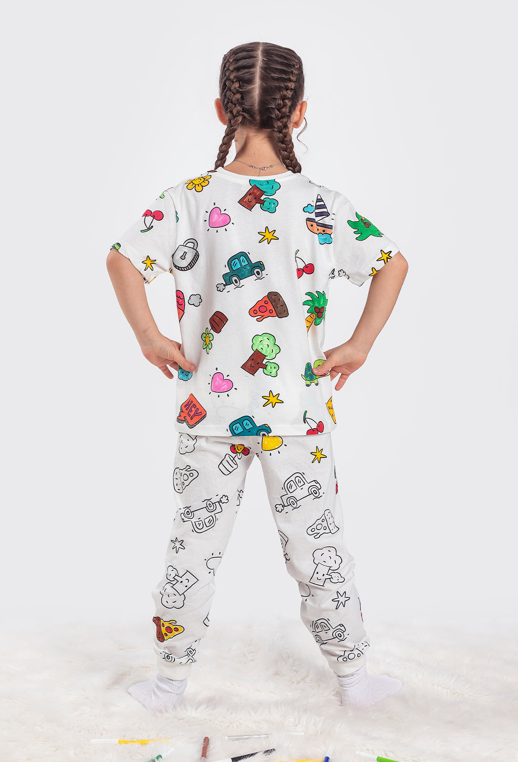 ZUZUNGA Kinderpyjama zum Ausmalen – Kurzarm - 100% reine Baumwolle