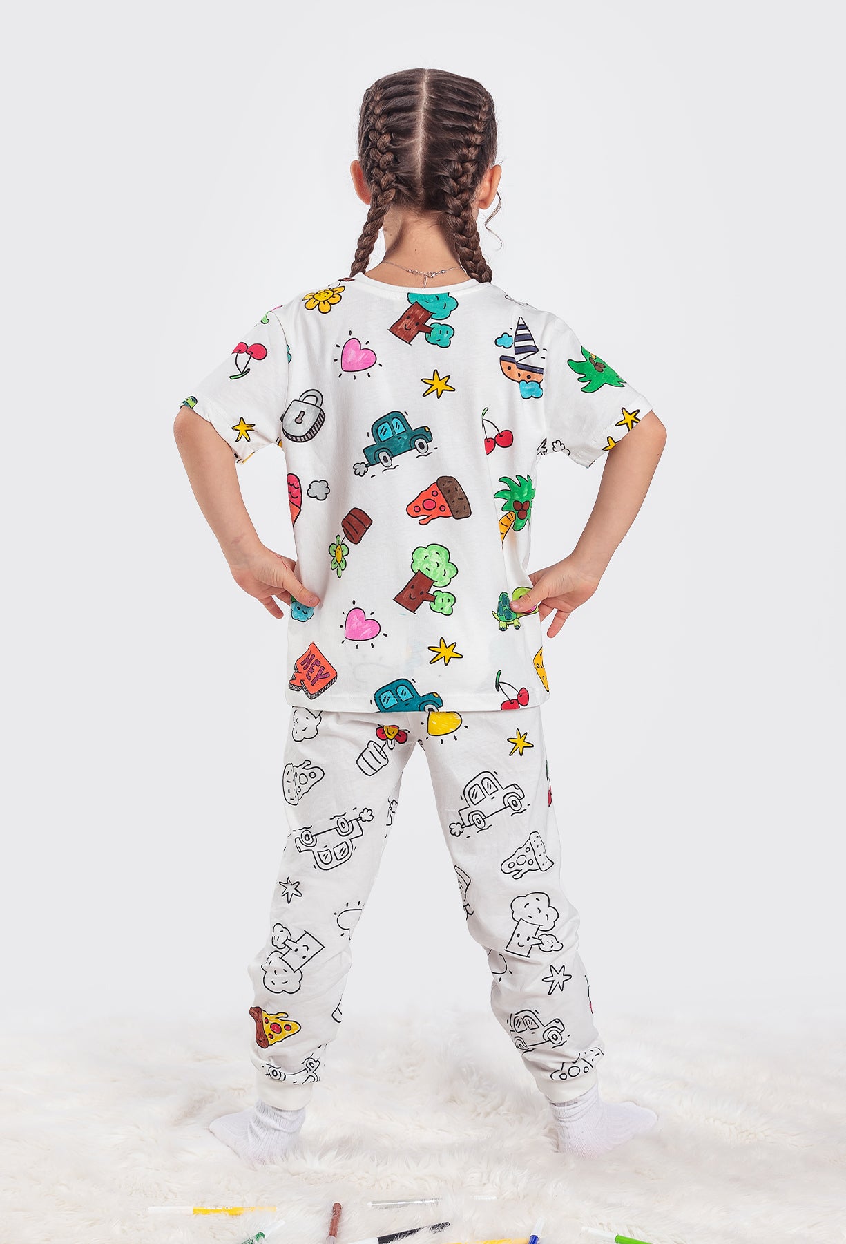 ZUZUNGA Kinderpyjama zum Ausmalen – Kurzarm - 100% reine Baumwolle