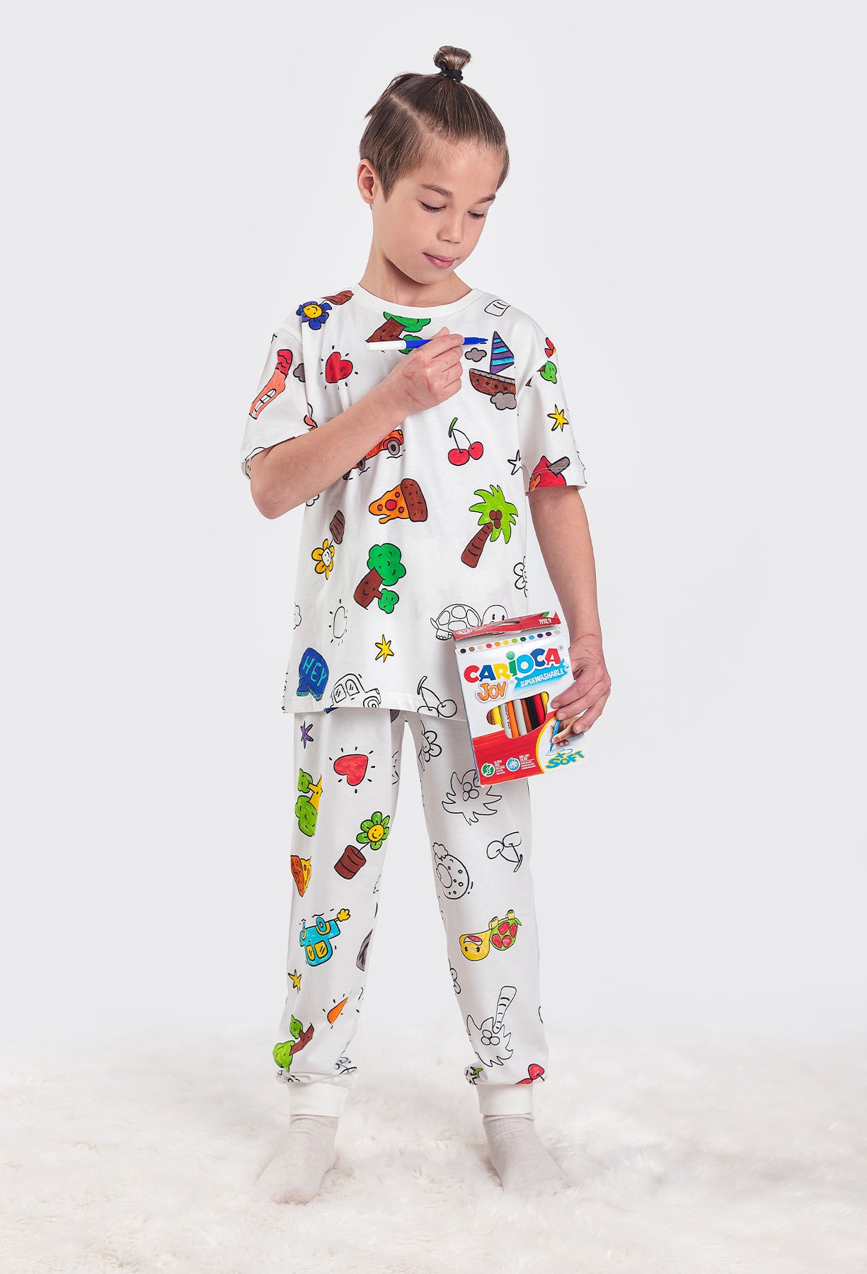 ZUZUNGA Kinderpyjama zum Ausmalen – Kurzarm - 100% reine Baumwolle