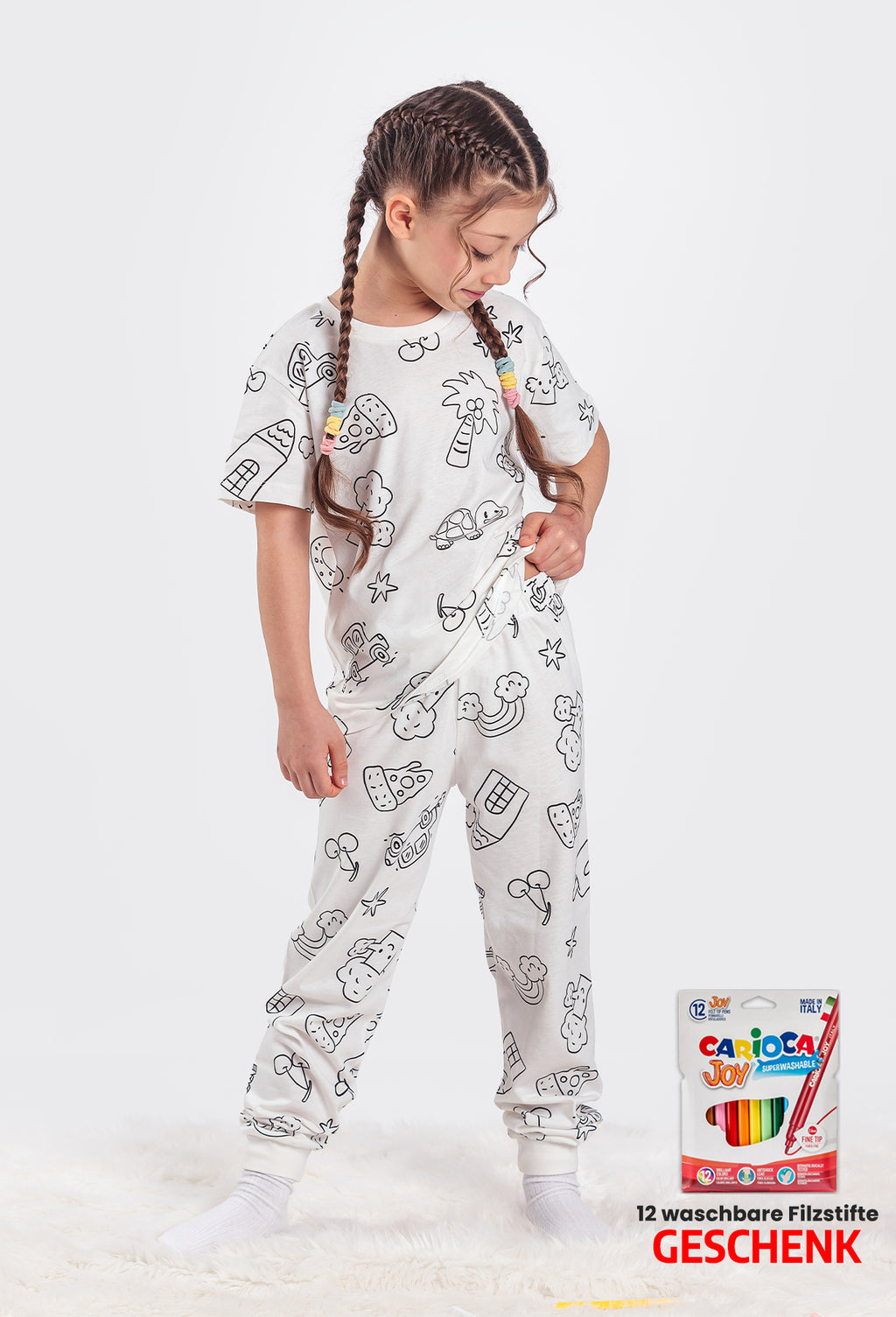 ZUZUNGA Kinderpyjama zum Ausmalen – Kurzarm - 100% reine Baumwolle