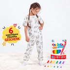 ZUZUNGA Kinderpyjama zum Ausmalen – Kurzarm - 100% reine Baumwolle